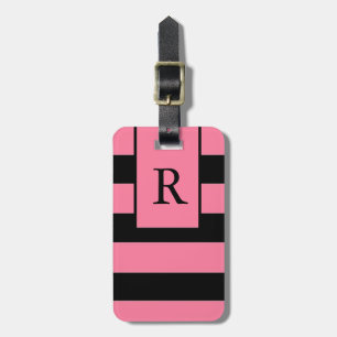 ETIQUETA DE BAGAGEM LISTRAS PRETAS COR-DE-ROSA DO CHIQUE LUGGAGE/GIFT