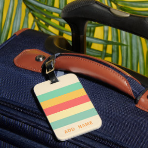 Etiqueta De Bagagem Listras Rosa Amarelo Verde Azul Personalizadas Ret