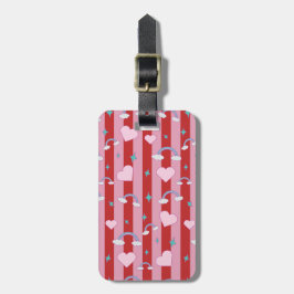 Etiqueta De Bagagem Listras rosa e vermelha com arco-íris e corações