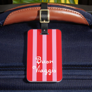 Etiqueta De Bagagem Listras Vermelhas e Rosas Vibrantes   Buon Viaggio