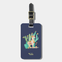 Llama e Cactus Watercolor Blue Personalizados