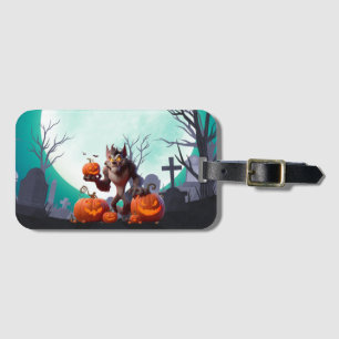Etiqueta De Bagagem Lobisomem e abóboras de Halloween