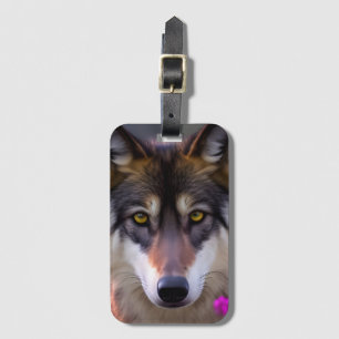 Etiqueta De Bagagem Lobo jovem em rosa fúcsia