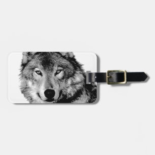 Etiqueta De Bagagem Lobo Negro e Branco
