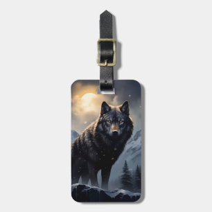 Etiqueta De Bagagem Lobo Negro nas Montanhas Snowy