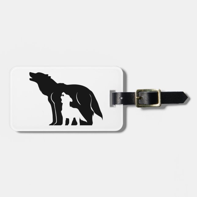 Etiqueta De Bagagem Lobos Negro e Branco (Frente Horizontal)