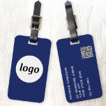 Etiqueta De Bagagem Logotipo Código QR Marinho Azul Promocional comerc<br><div class="desc">Design de logotipo simples para sua empresa. Substitua o logotipo, o código QR e os detalhes por você e altere a cor de fundo na ferramenta design para personalizar. Ideal como um item de promocional para fornecer a clientes, clientes e funcionários e para viagens de negócios e shows de negócios....</div>