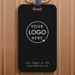 Etiqueta De Bagagem Logotipo comercial | Viagem profissional moderno p<br><div class="desc">Um simples modelo de bagagem de mão preto personalizado em um estilo moderno minimalista que pode ser facilmente atualizado com o logotipo,  o slogan e os detalhes comerciais da sua empresa. #luggagetag #logo #negócio #viagem</div>
