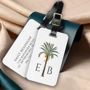 Etiqueta De Bagagem Logotipo de Palma Real Clássico Monograma Tropical