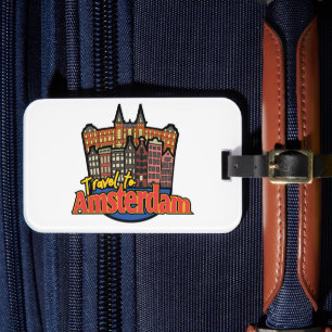 Etiqueta De Bagagem Logotipo de Viagem Vintage para Amsterdã Holanda