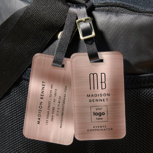 Etiqueta De Bagagem Logotipo Empresarial Rose Gold Viagens Profissiona