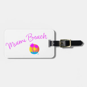 Etiqueta De Bagagem Logotipo Miami-Praia-Sol-palms-rosa