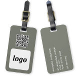 Etiqueta De Bagagem Logotipo QR Code Sage Green Business Promocional<br><div class="desc">Logotipo simples e design de código QR para sua empresa. Substitua o logotipo, o URL de destino do código QR e os detalhes do nome e endereço com o seu próprio - ou deixe o vazio traseiro. Altere a cor do plano de fundo do verde sábio na ferramenta design para...</div>