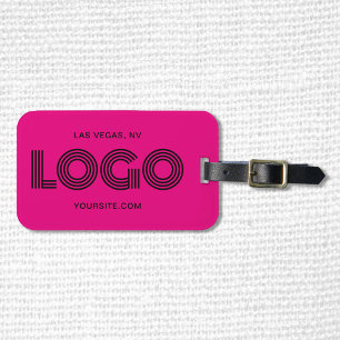 Etiqueta De Bagagem Logotipo Retangular Moderno Rosa Quente e Preto