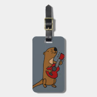 Lontra de mar engraçada que joga a guitarra