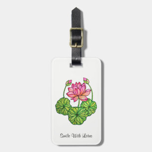Etiqueta De Bagagem Lotus Cor-de-Água Rosa com Compartimentos e Folhas