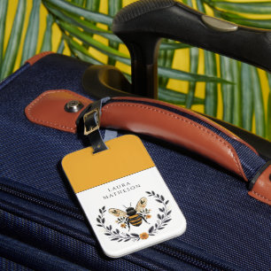 Etiqueta De Bagagem Louro Floral de Abelha Personalizado
