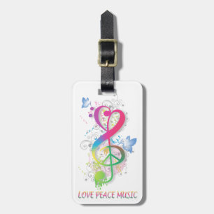 Etiqueta De Bagagem Love Peace Music Splatter espirra flores pássaros