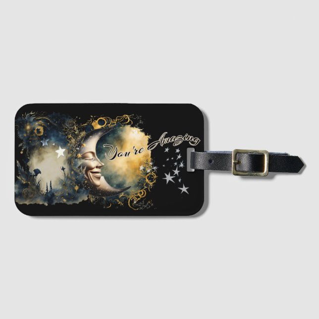 Etiqueta De Bagagem Lua Celestial e Estrelas "Você é Incrível" (Frente Horizontal)