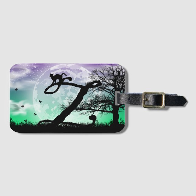 Etiqueta De Bagagem Lua cheia e Cat Z Monograma inicial (Frente Horizontal)