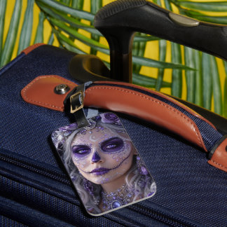 Etiqueta De Bagagem Lua de Ámora Calavera – Dia de Finados Roxo