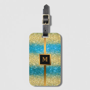 Etiqueta De Bagagem Luminosa Dourada Azul de Luxo