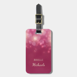 Etiqueta De Bagagem Luxe Dark Pink Glamorous Bokeh Sparkles Com Nome