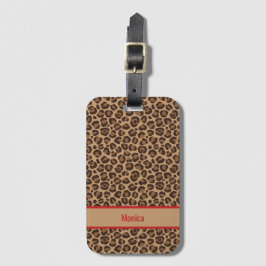 Etiqueta De Bagagem Luxo Vermelho com Estampa de Leopardo