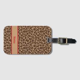 Etiqueta De Bagagem Luxo Vermelho com Impressão de Leopardo