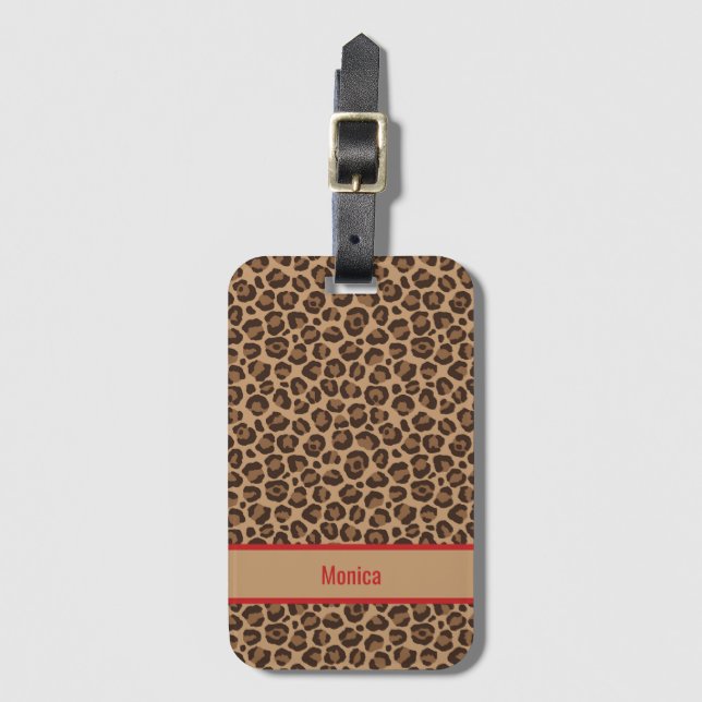 Etiqueta De Bagagem Luxury Red with Leopard Print  (Frente Vertical)
