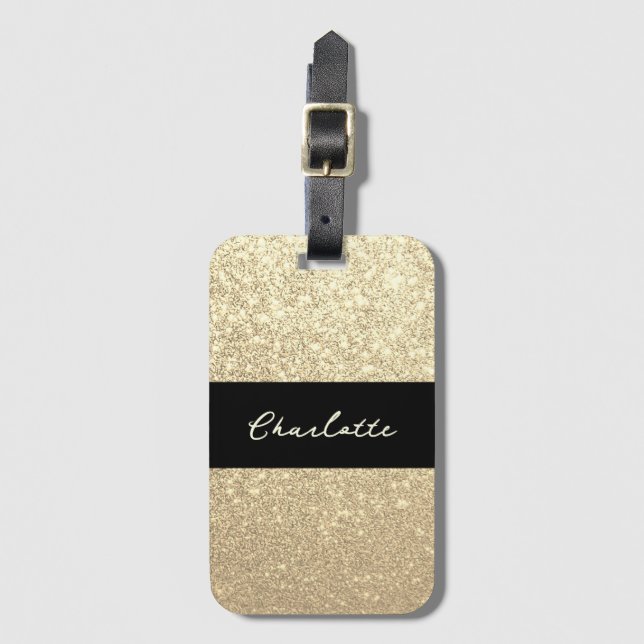 Etiqueta De Bagagem Luxury Sparkle Dourado Glitter Name (Frente Vertical)