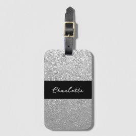 Etiqueta De Bagagem Luxury Sparkle Silver Glitter Name