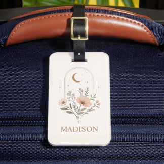Etiqueta De Bagagem Luz Macia Personalizada Bege Rosa Floral Celestial