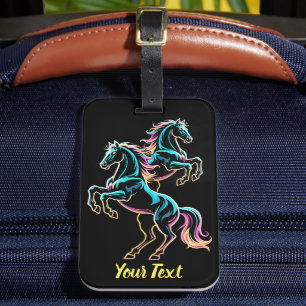 Etiqueta De Bagagem Luz Neon de Cavalo Glitch Estilo Retro