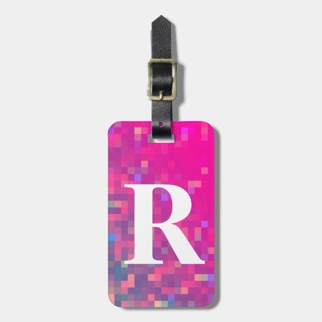 Etiqueta De Bagagem Luzes quadradas roxas, azuis brilhantes com (Frente Vertical)