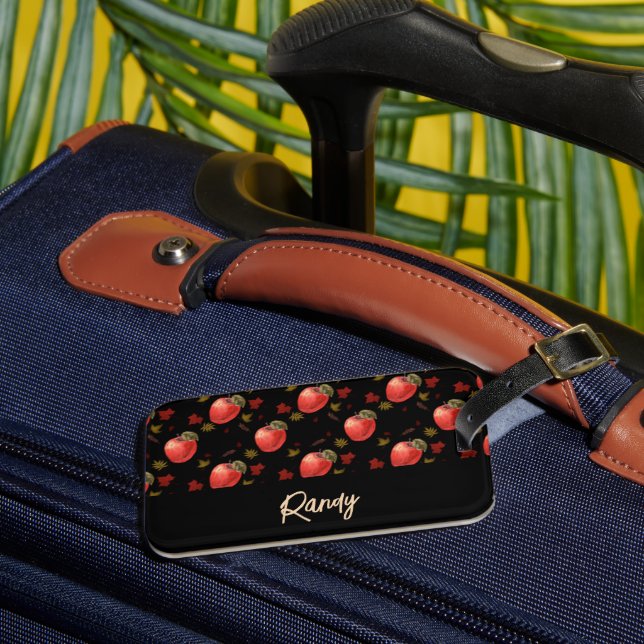 Etiqueta De Bagagem Maçãs vermelhas e folhas em preto (Frente Insitu 3)