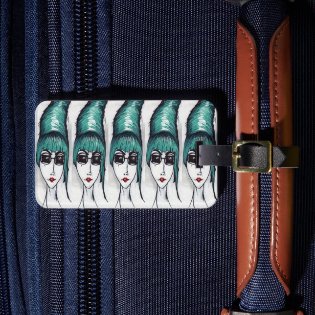 Etiqueta De Bagagem Madre Monstro Teal Beehive Sassy Pop Art (Frente Insitu 4)