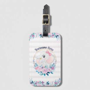Etiqueta De Bagagem Mãe e Elefante Bebês, cor-de-rosa, coroa