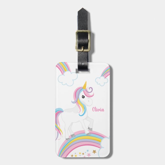 Etiqueta De Bagagem Magical Rainbow Unicorn Personalizado (Frente Vertical)