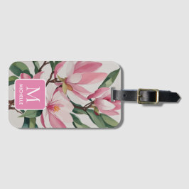 Etiqueta De Bagagem Magnólia Botânica Arte Moderna Monograma Rosa