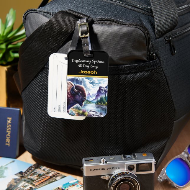 Etiqueta De Bagagem Maiestoso Buffalo por um rio Tranquilo (Frente e Verso)