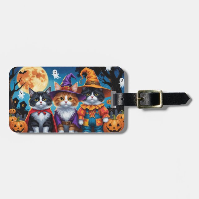 Etiqueta De Bagagem Maine Coon Cats Pumpkin Halloween Engraçado (Frente Horizontal)