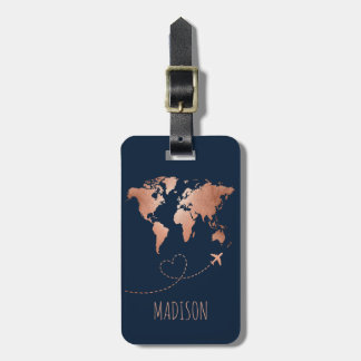 Etiqueta De Bagagem Mala Dária Mapa Mundial Azul Personalizado Férias