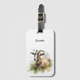 Etiqueta De Bagagem Mala de Fazenda em Aquarela Cabra, personalizada