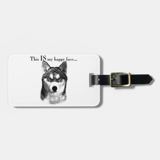 Etiqueta De Bagagem Malamute Happy Face (Frente Horizontal)