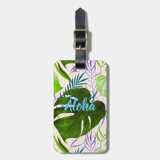 Etiqueta De Bagagem Maleah Monstera Tropical Havaiana Aquarela Verde (Frente Vertical)