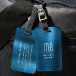 Etiqueta De Bagagem Malha Azul Monograma Brugada<br><div class="desc">Etiqueta De Bagagem De Metal Com Mau Azul,  Monograma Personalizado,  Esfregada</div>