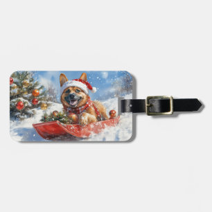 Etiqueta De Bagagem Malinois Belga em Trenó Let it Snow Natal