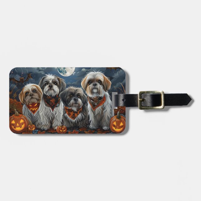 Etiqueta De Bagagem Malti Tzu Halloween Spooky (Frente Horizontal)