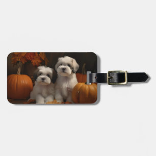 Etiqueta De Bagagem Malti tzu Puppy Autumn Delight Pumpkin